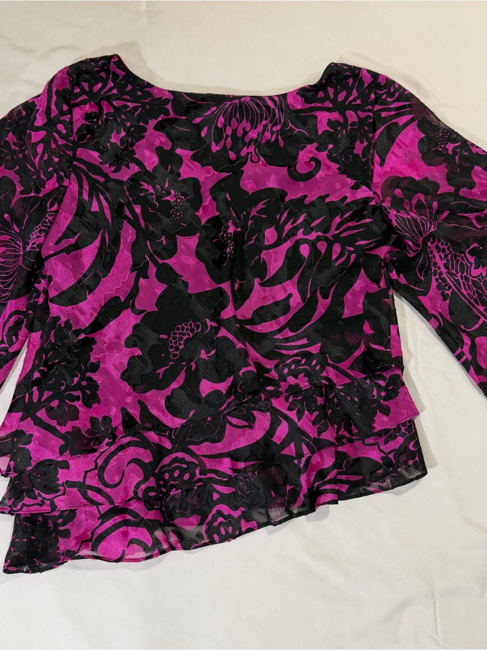 NWT Alex Evenings Top Medium Black Magenta Floral Burnout Evening Party Formal